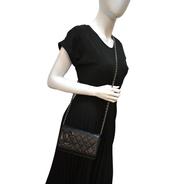 CHANEL Cambon Ligne Quilted Leather WOC Clutch Bag Black- Sold