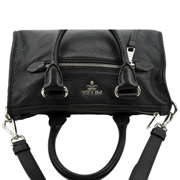 PRADA Vitello Phenix Leather Shoulder Bag Black