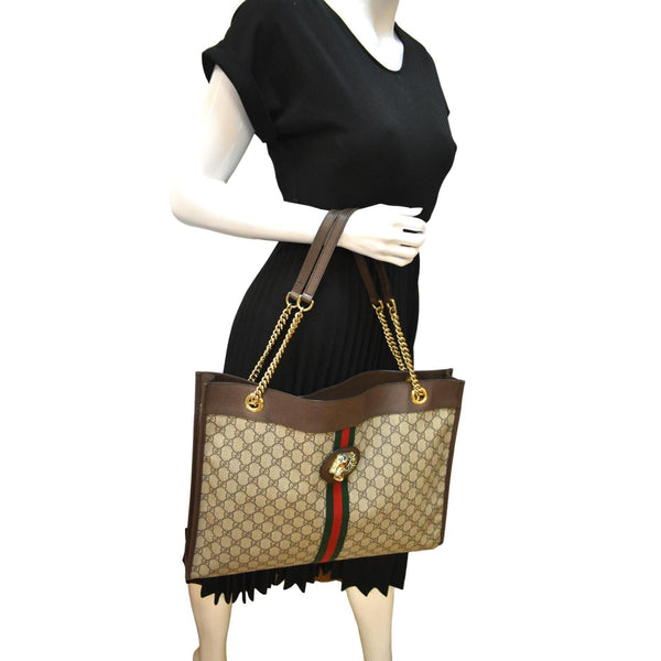 GUCCI Rajah Large Leather Tote Shoulder Bag Beige 537219