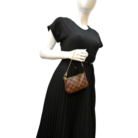 LOUIS VUITTON Mini Pochette Damier Ebene Accessoires Pouch Brown