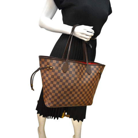 LOUIS VUITTON Neverfull MM Damier Ebene Tote Bag Brown