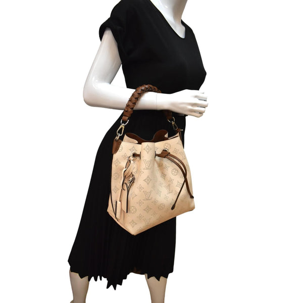 LOUIS VUITTON Muria Mahina Perforated Leather Shoulder Bag Cream