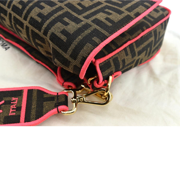 Fendi FF Roma 1974 Jacquard Canvas Shoulder Bag Pink - Top Left