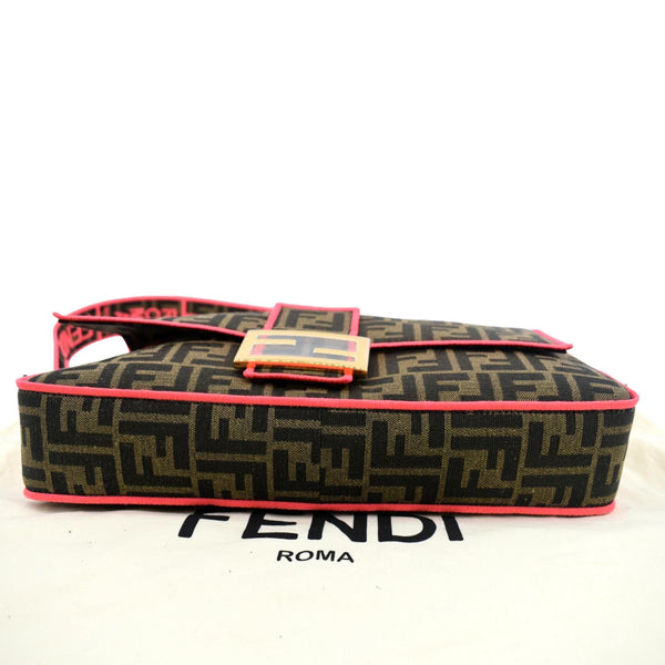 Fendi FF Roma 1974 Jacquard Canvas Shoulder Bag Pink - Bottom