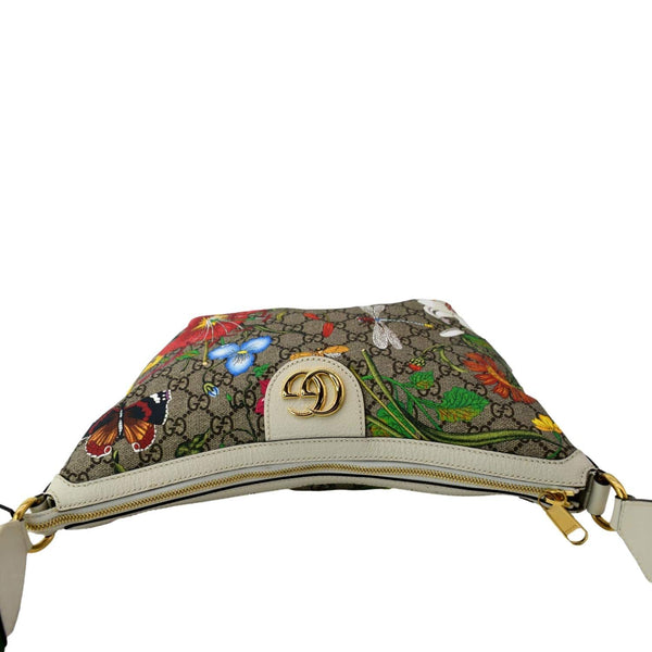 GUCCI Ophidia Half Moon Small Flora GG Canvas Hobo Bag Beige 626509