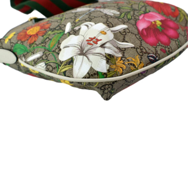 GUCCI Ophidia Half Moon Small Flora GG Canvas Hobo Bag Beige 626509