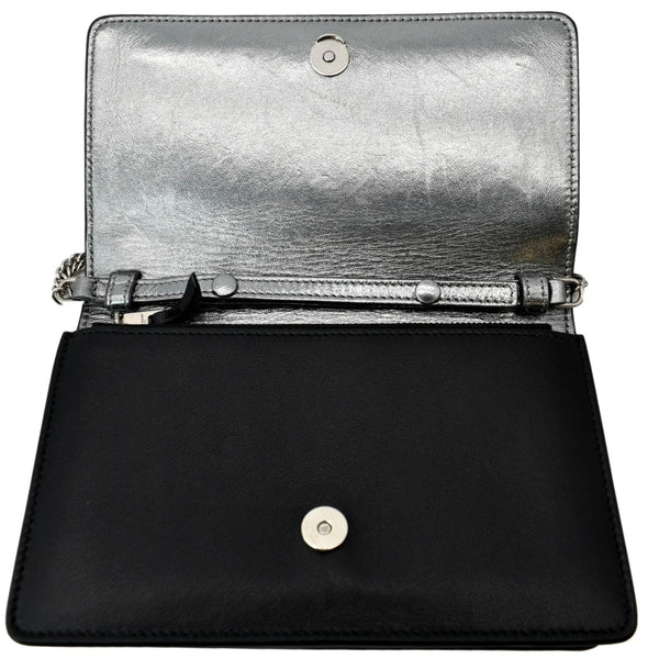 GIVENCHY Logo Embossed Leather Chain Wallet Shoulder Bag Black