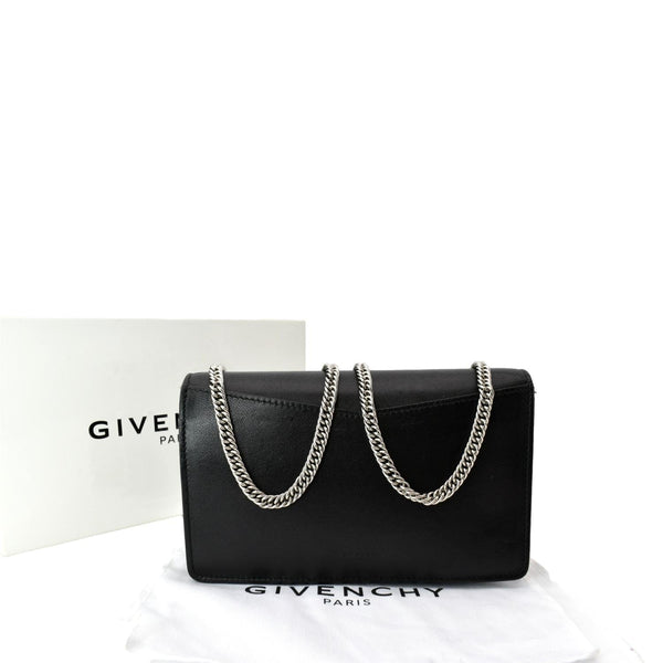 GIVENCHY Logo Embossed Leather Chain Wallet Shoulder Bag Black