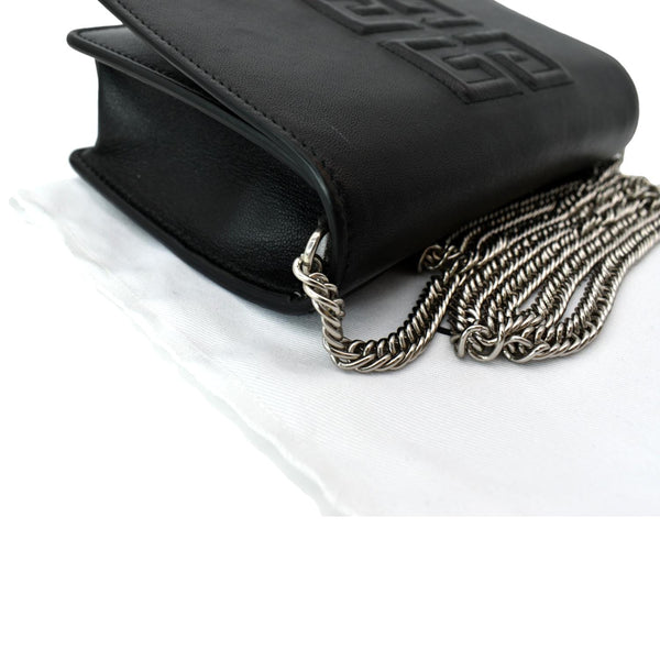 GIVENCHY Logo Embossed Leather Chain Wallet Shoulder Bag Black