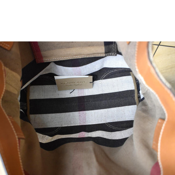 BURBERRY Check Canvas Hobo Bag Beige