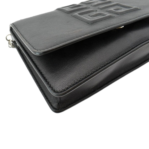 GIVENCHY Logo Embossed Leather Chain Wallet Shoulder Bag Black