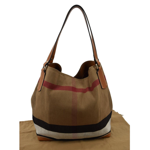BURBERRY Check Canvas Hobo Bag Beige