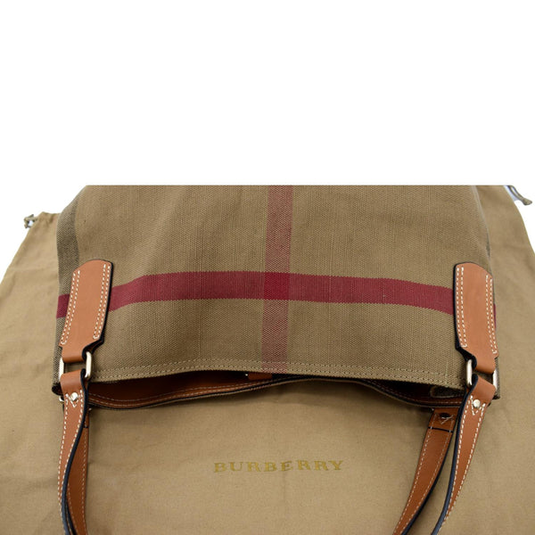 BURBERRY Check Canvas Hobo Bag Beige