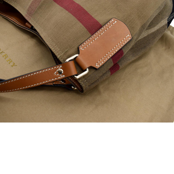 BURBERRY Check Canvas Hobo Bag Beige