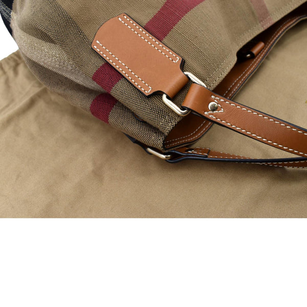 BURBERRY Check Canvas Hobo Bag Beige