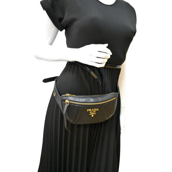 PRADA Vitello Daino Leather Belt Bag Black