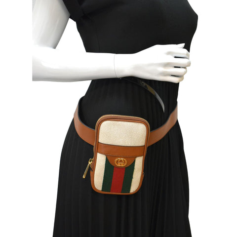 GUCCI Phone Case Vintage Canvas Belt Bag Dark Brown 581519