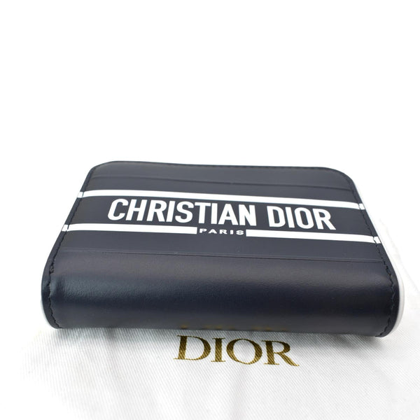 CHRISTIAN DIOR Small Vibe Voyageur Calfskin Leather Card Holder Blue