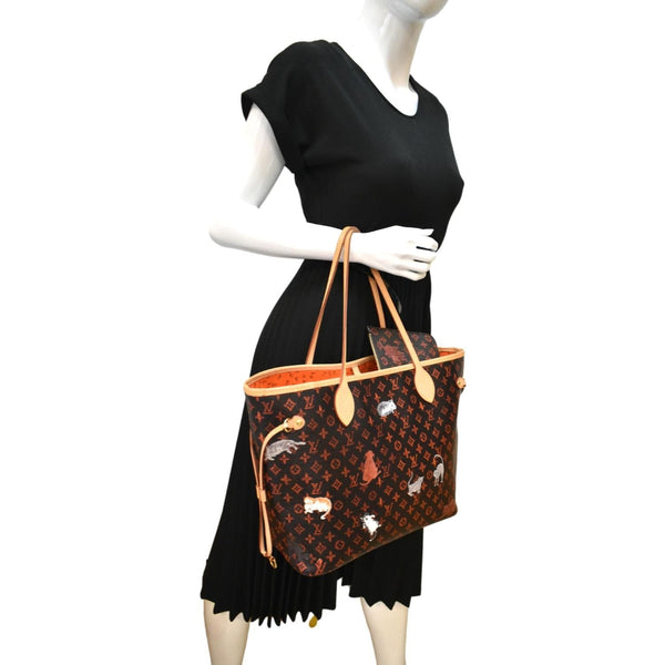 LOUIS VUITTON Neverfull Catogram MM Canvas Tote Bag Orange