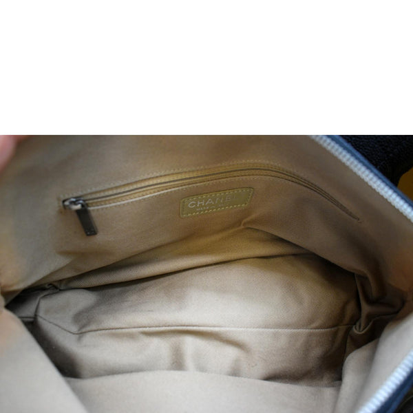 CHANEL CC Zip Diamond Embossed Leather Shopping Tote Shoulder Bag Black