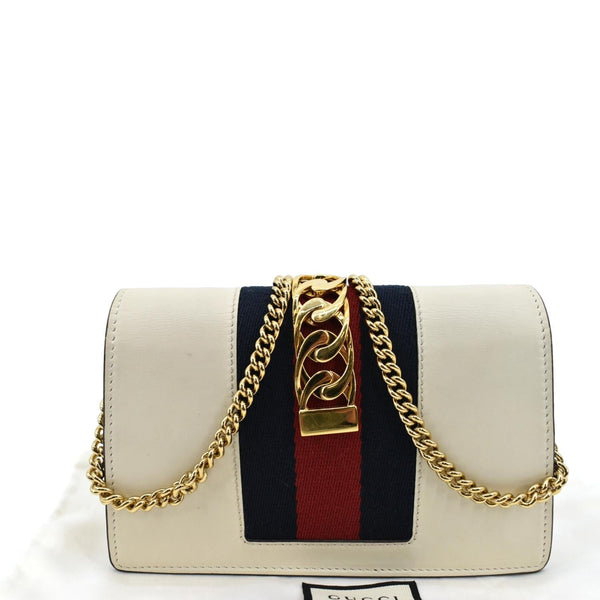 Gucci Sylvie Super Mini Leather Crossbody Bag in White - Backside