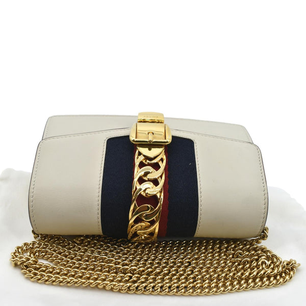 Gucci Sylvie Super Mini Leather Crossbody Bag in White - Top