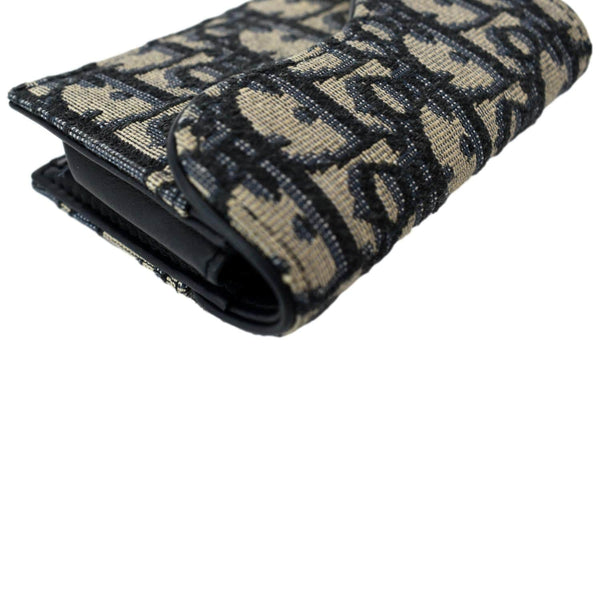 CHRISTIAN DIOR Saddle Flap Jacquard Canvas Card Holder Beige