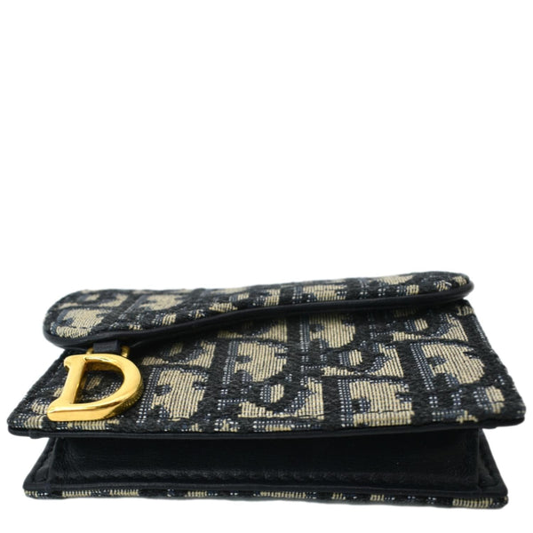 CHRISTIAN DIOR Saddle Flap Jacquard Canvas Card Holder Beige