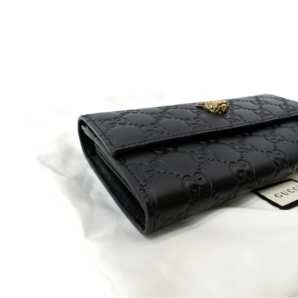 GUCCI Cat Head Leather Continental Wallet Black 548055