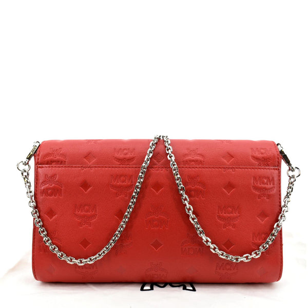 MCM Tracy Monogram Leather Chain Crossbody Wallet Red