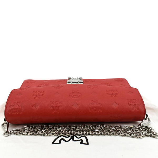 MCM Tracy Monogram Leather Chain Crossbody Wallet Red