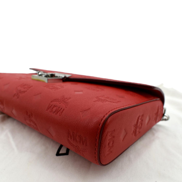 MCM Tracy Monogram Leather Chain Crossbody Wallet Red