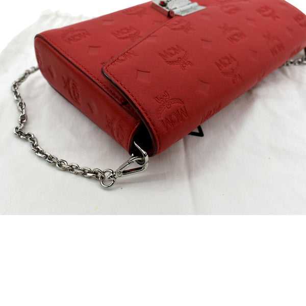 MCM Tracy Monogram Leather Chain Crossbody Wallet Red