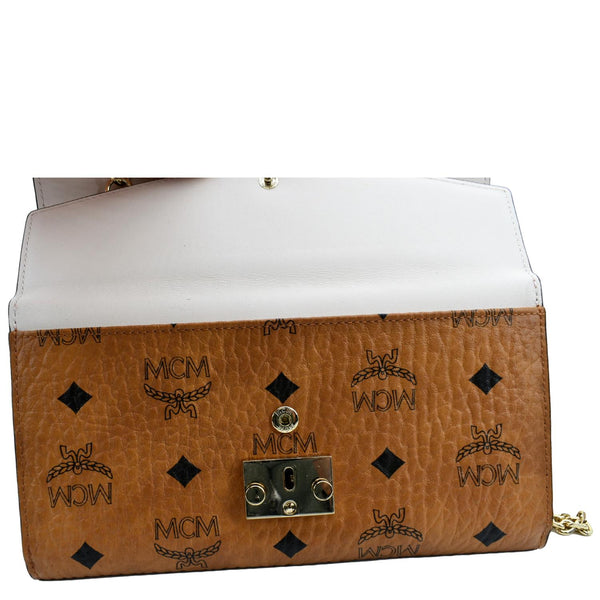 MCM Tracy Monogram Visetos Canvas Chain Wallet Cognac - Open