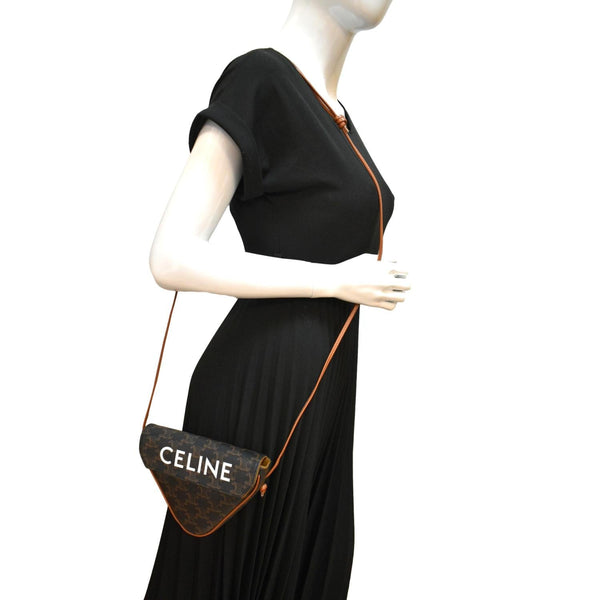 CELINE Triangle Triomphe Canvas Monogram Print Shoulder Bag Brown