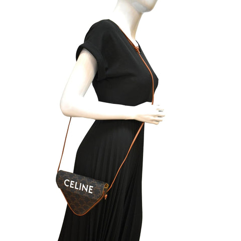 CELINE Triangle Triomphe Canvas Monogram Print Shoulder Bag Brown