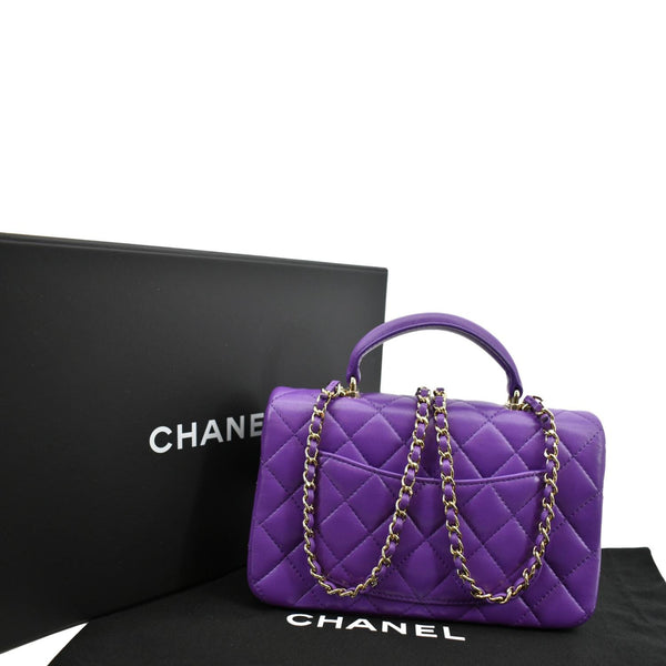 CHANEL Mini Top Handle Rectangular Flap Lambskin Crossbody Bag Purple
