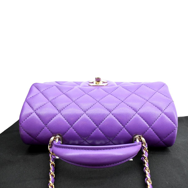 CHANEL Mini Top Handle Rectangular Flap Lambskin Crossbody Bag Purple
