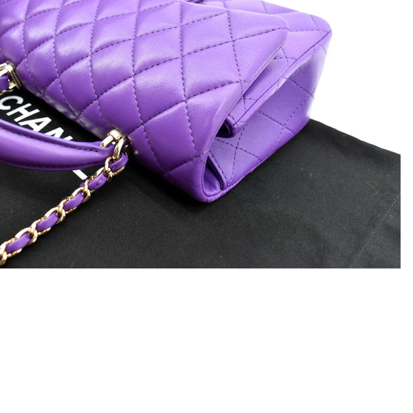 CHANEL Mini Top Handle Rectangular Flap Lambskin Crossbody Bag Purple