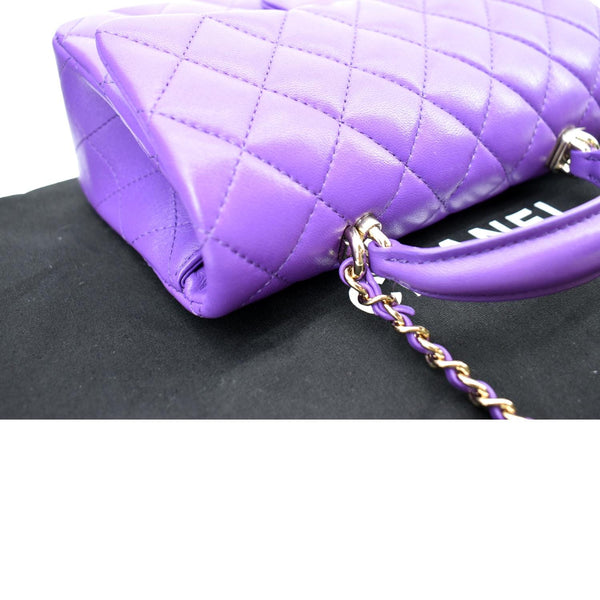 CHANEL Mini Top Handle Rectangular Flap Lambskin Crossbody Bag Purple