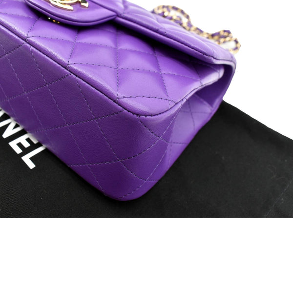 CHANEL Mini Top Handle Rectangular Flap Lambskin Crossbody Bag Purple