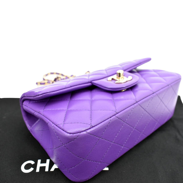 CHANEL Mini Top Handle Rectangular Flap Lambskin Crossbody Bag Purple