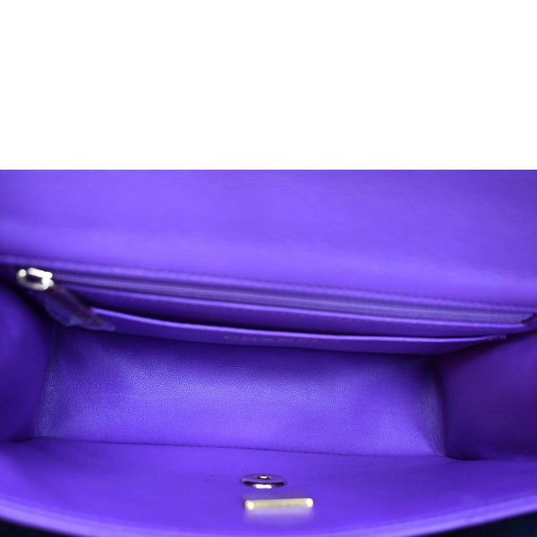 CHANEL Mini Top Handle Rectangular Flap Lambskin Crossbody Bag Purple