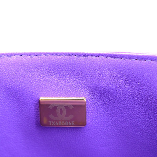 CHANEL Mini Top Handle Rectangular Flap Lambskin Crossbody Bag Purple