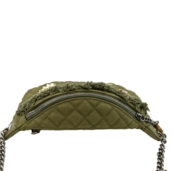 CHANEL Coco Cuba Charms Canvas Lambskin Leather Waist Bag Khaki