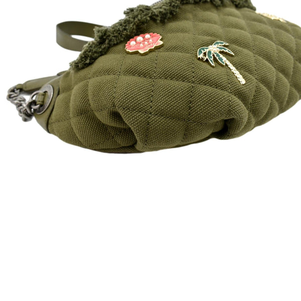 CHANEL Coco Cuba Charms Canvas Lambskin Leather Waist Bag Khaki