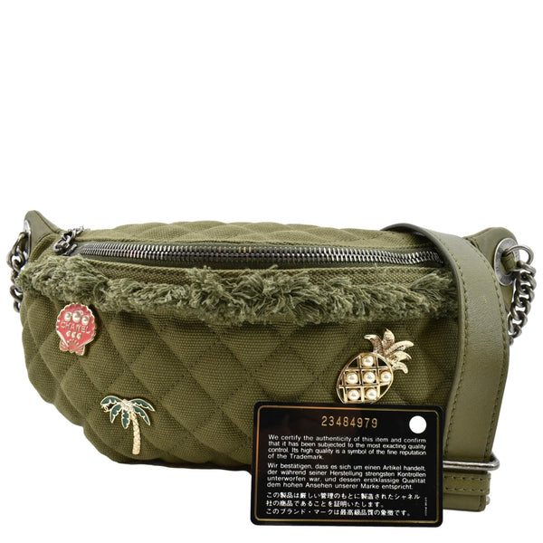 CHANEL Coco Cuba Charms Canvas Lambskin Leather Waist Bag Khaki