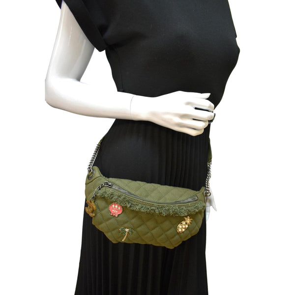CHANEL Coco Cuba Charms Canvas Lambskin Leather Waist Bag Khaki