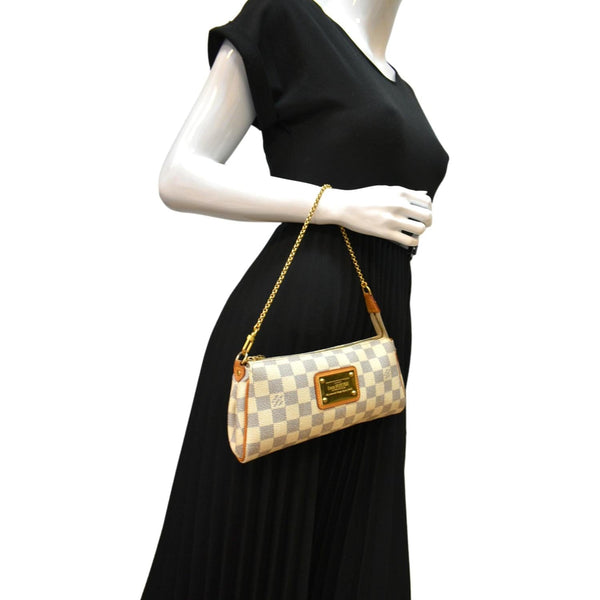 Louis Vuitton Pochette Eva Damier Azur Clutch Bag White - Full View