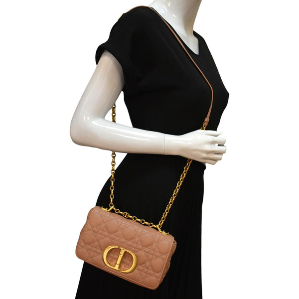 CHRISTIAN DIOR Caro Cannage Calf Leather Shoulder Bag Rose Des